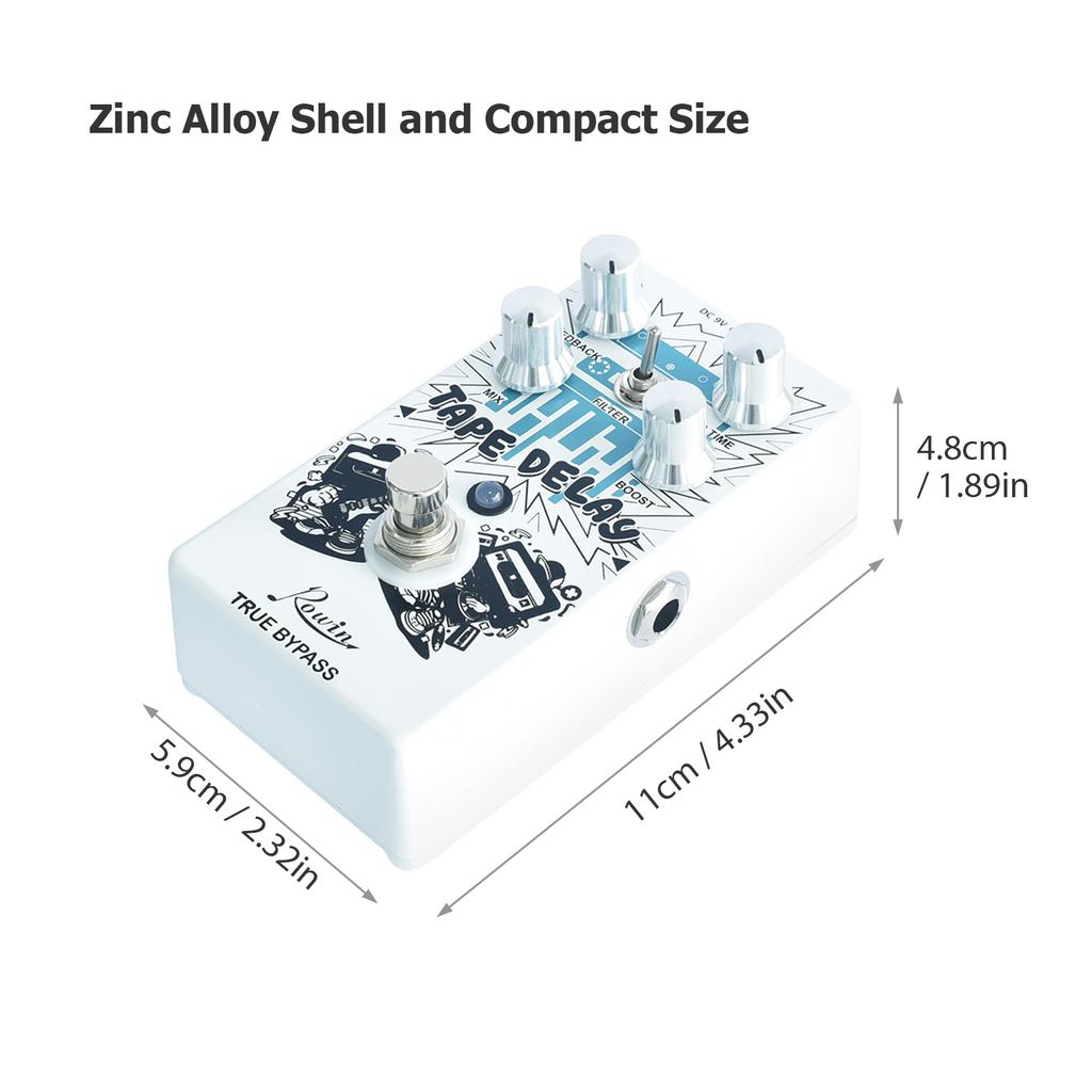 Rowin RE-01 TAPE DELAY Digital Delay Guitar Effect Pedal with Feedback Time Mix Boost 4 Control
