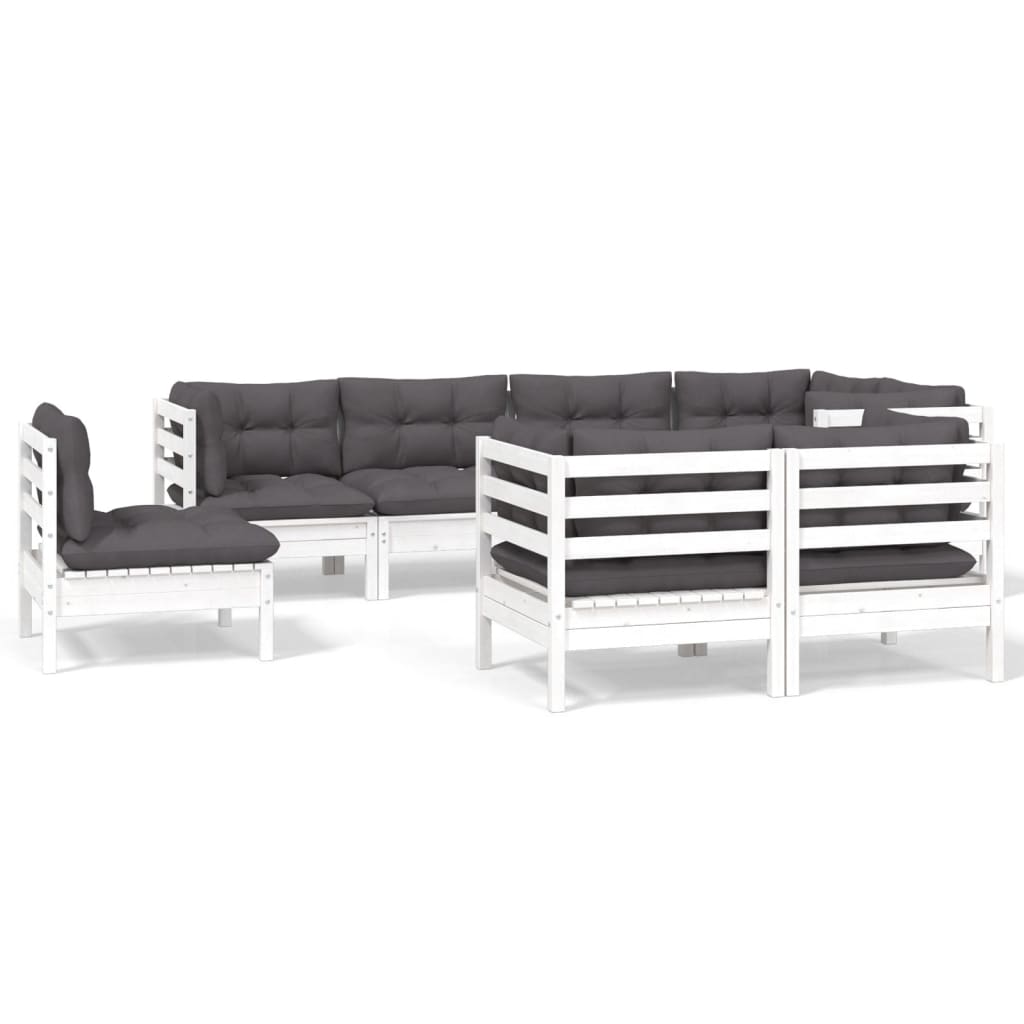 8 Piece Garden Lounge Set with Cushions White Pine Solid Wood