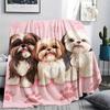 Cute Shih Tzu pattern Flannel Blanket, High quality Comfortable for All Seasons, Home Decor, Warmth and Comfort, Perfect for Gifts.