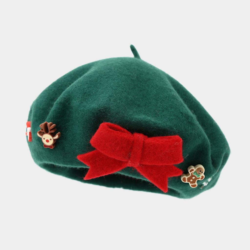 Women S Christmas Style Beret Bow Decorated Winter Autumn Warm Hat