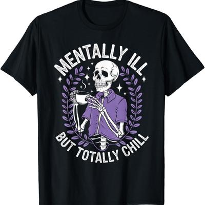 Geistig krank, aber total entspannt Skelett Halloween Kaffee T-Shirt