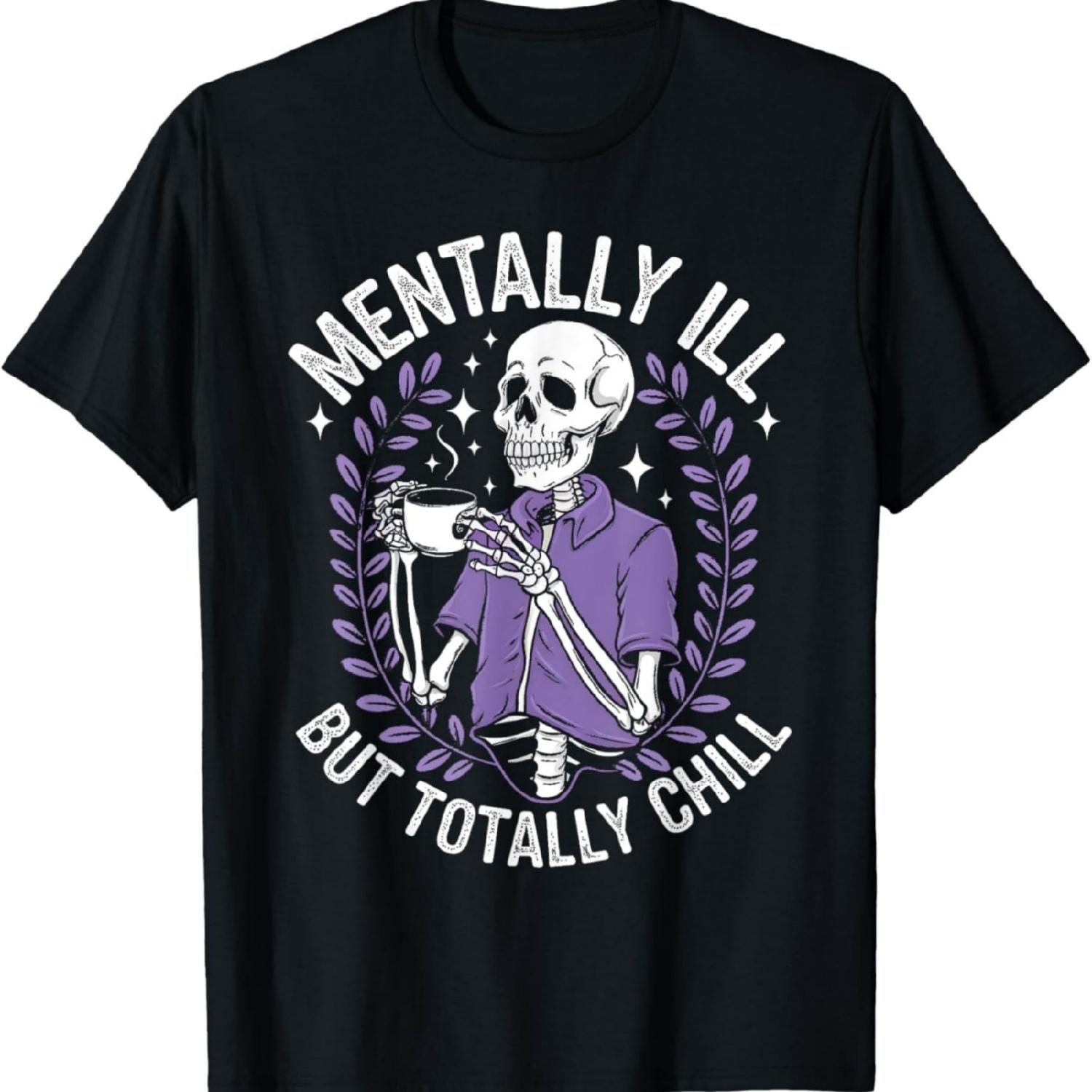 Mentally Ill But Totally Chill Skeleton Halloween Coffee T-Shirt XXXXXL разноцветный