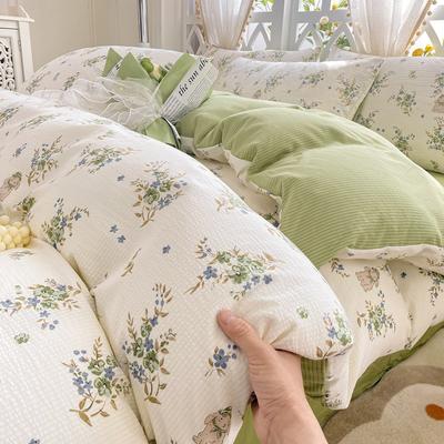 Class A Maternal and Infant Grade Small Fresh Super Soft Bubble Cotton 4pcs Set Washed Cotton Quilt Cover Dormitory 3pcs Set Bed Hat
