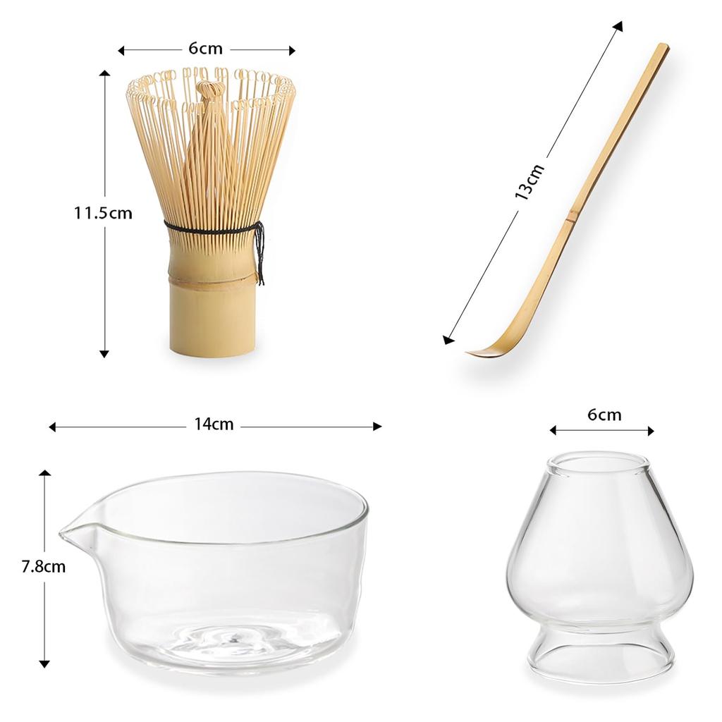 Glass Katakuchi Tea Bowl Matcha Tea Ceremony Tea Transparent Chasen Chasen Chashaku Katakuchi Cylindrical 600ml Set, Utensils, Bowl, Stand,