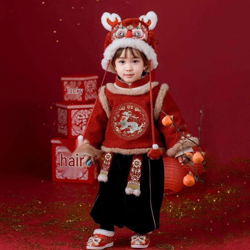 2026 New Year Hanfu Boys Festive Tang Suit - Winter Solstice First Birthday Formal Wear Set