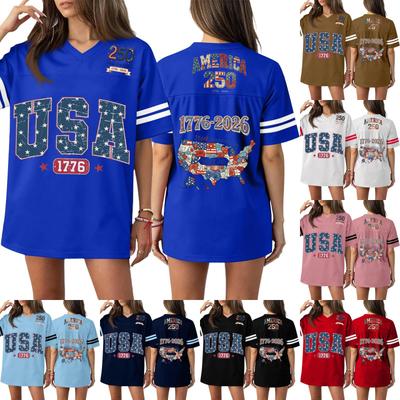 Damen Casual Mode V-Ausschnitt Sport Unabhängigkeitstag Druck Kurzarm Sport T-Shirt Top