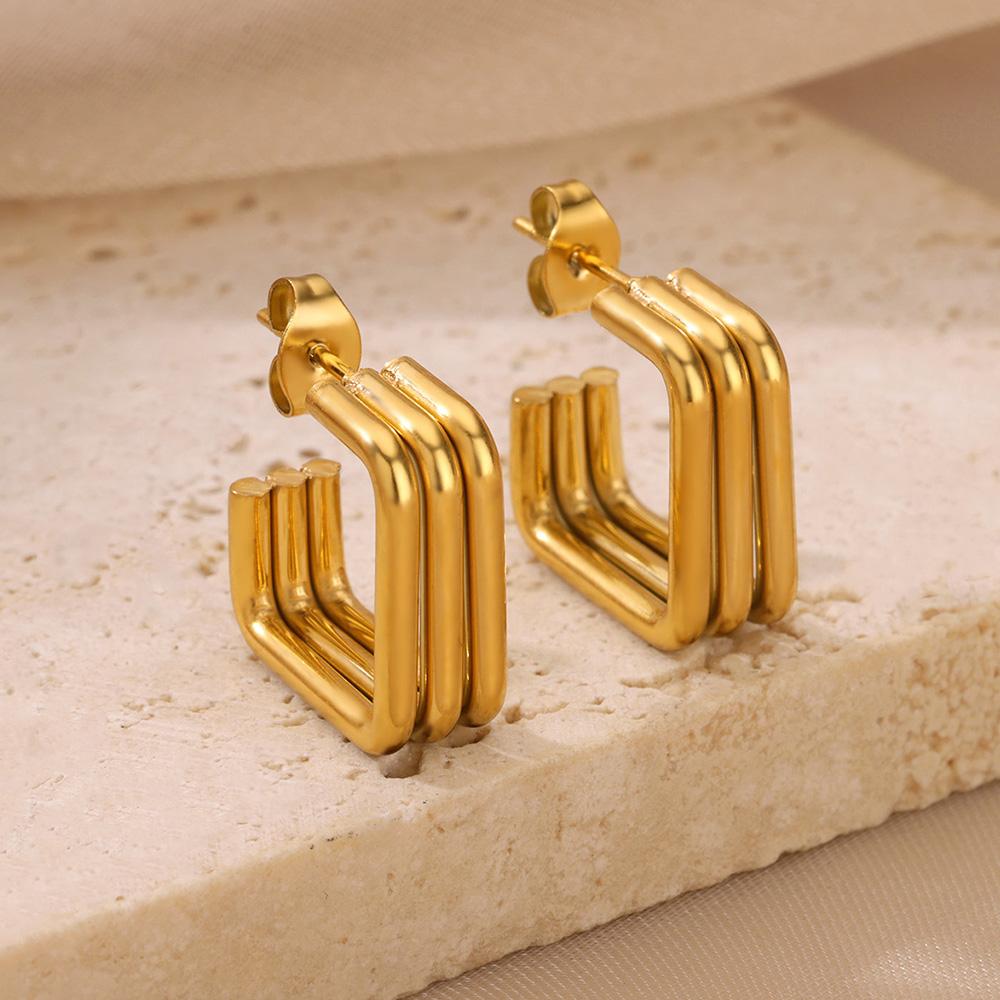 Quadratische Edelstahl-Ohrstecker für Damen Piercing Goldfarbe Ohrstecker Trend Weibliche Ästhetik Ohrschmuck aretes mujer