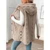 Damen Uni Farbe Wende Flauschige Kapuzen Knopf Strickjacke Weste Lässig Herbst Winter Mode