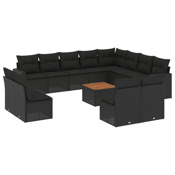 VidaXL Garden Lounge Set with Cushions 13 Pcs Black Braided Resin 3224368
