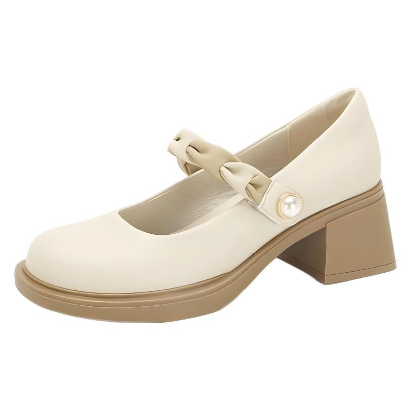 Single Shoes and Women's Shoes - New Style, Soft Leather, Versatile, Soft Leather, Shallow Toe, Thick Heel