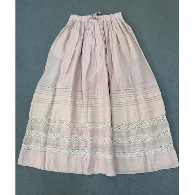 Johnature Gonne da Donna Casual Versatili a Vita Lassa a Gamba Larga, Colore Unito, Pieghe, Inserti in Pizzo, Primavera Estate
