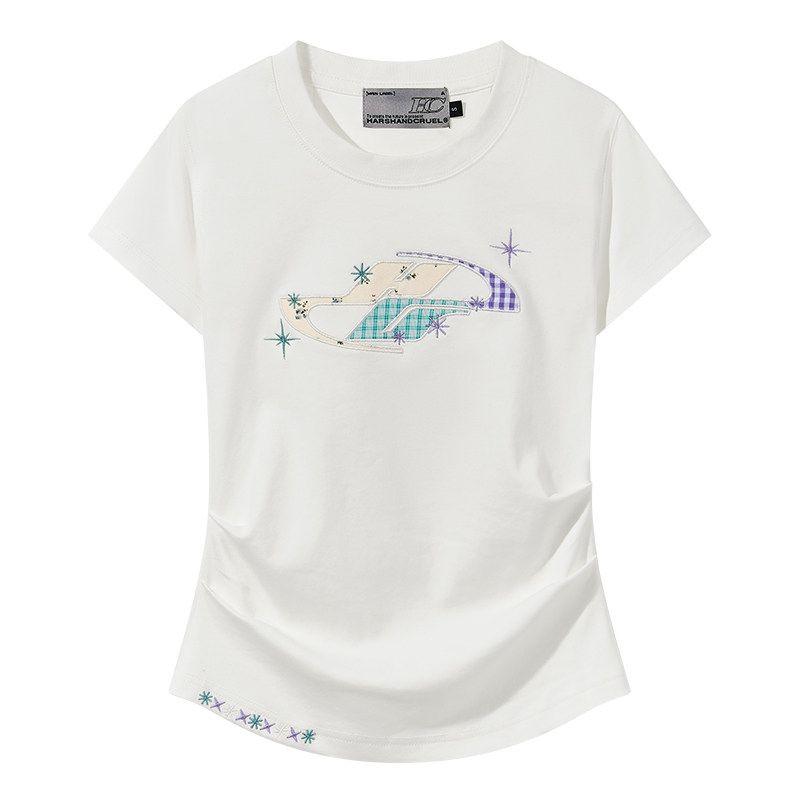 HACR Kids Harshandcruel Children's Funny Patchwork Floral Temperament Embroider Chinese Fad Couple Loose Short Sleeve T-shirt