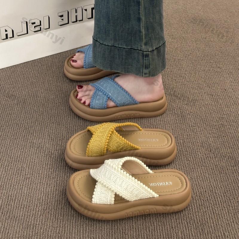 Women's Casual Sandals 2025 Summer Non Slip Breathable Platform Slippers Height Increase Outdoor Flat Comfortable Beach Shoes