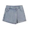 Women High Waist Wrap Denim Skort Light Blue Casual Jean Skirt Shorts