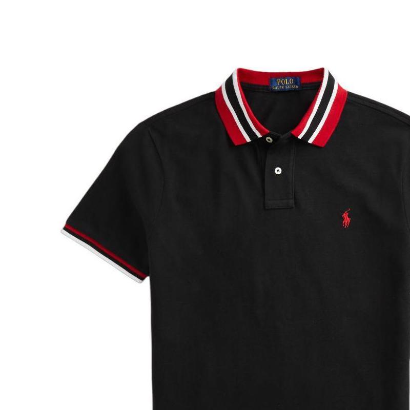 Polo Ralph Lauren Striped Logo Embroidered Vertical Button Short Sleeve Polo Shirt Men tops Black 710828371-001