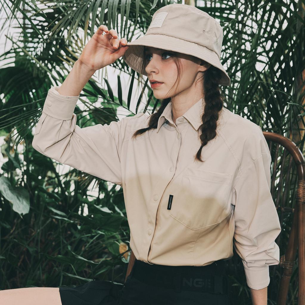 CHALLENGER Cooling Spandex Drop Shoulder Women'S Full-Open Shirt-Style Long Sleeve T-Shirt Light Beige