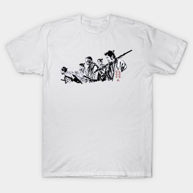 

Men Black Print T-shirt Seven Samurai / Shadows Silhoutte Style No-Cut Transfer Paper Print Cotton Tshirt S белый