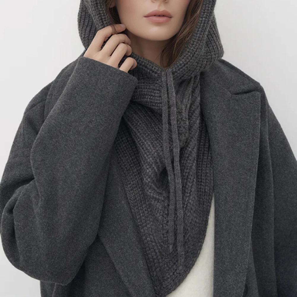 Winter Balaclava Hat Scarf for Women Warm Knitted Hooded Caps Outdoor Warm One-Piece Neck Collar Beanies Hats for Girls