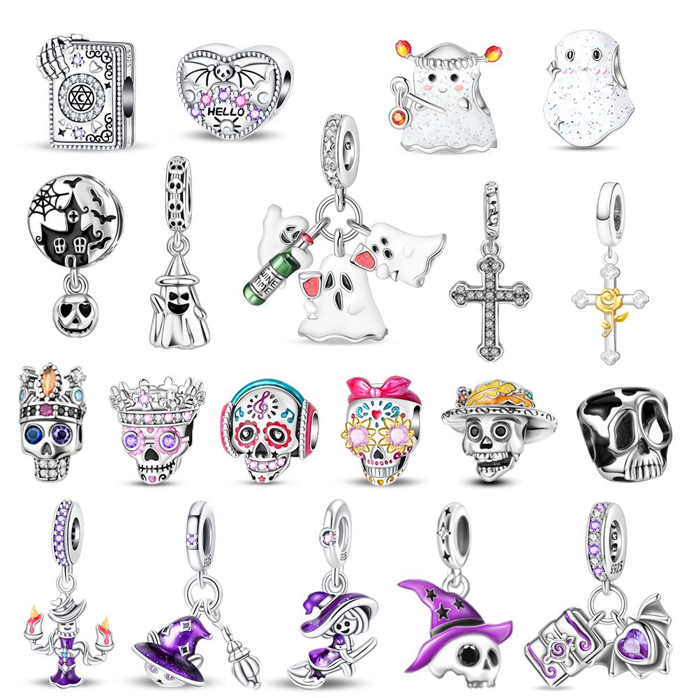Halloween Series Copper Pumpkin Skull Witch Hat Castle Ghost Charms Fit Diy Bracelet Necklace Holiday Party Gifts