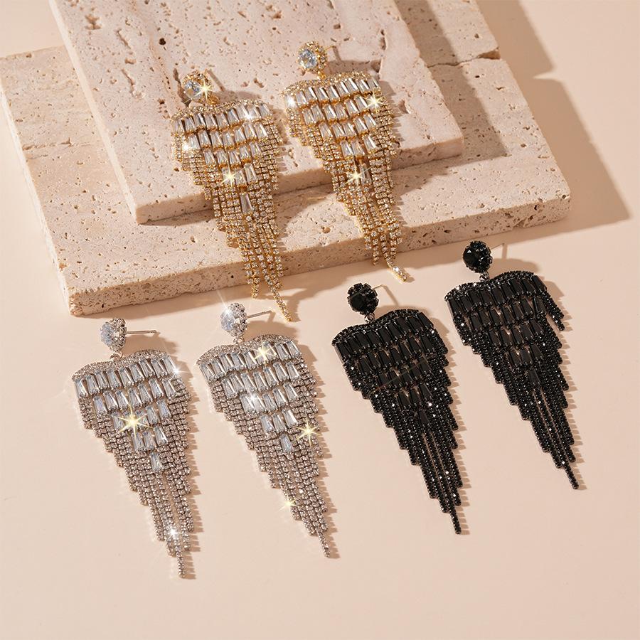 Light Luxury Zircon Fringed Silver Needle Earrings Exaggerated Earrings