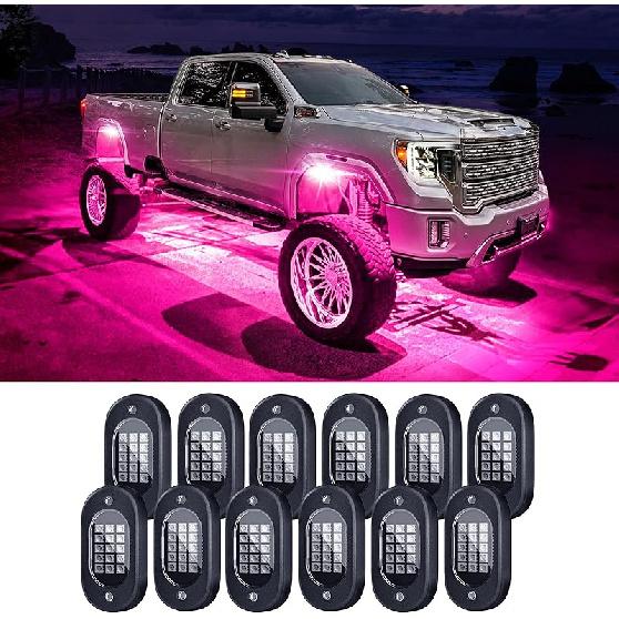 LED Rock Lights For UTV 4 Pods,RGB Rocklights With App & Remote Control, Underglow Rock Light Kit For ATV Golf Cart UTV RZR Trucks
