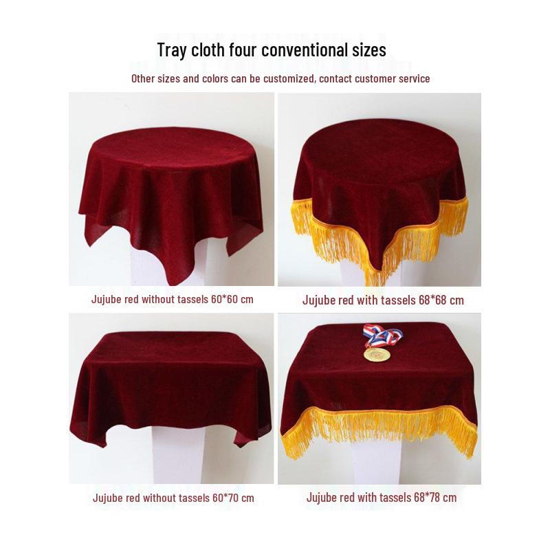 Dark Red Velvet Ceremony Tray - Small, Square, Thickened with Gold Trim for Awarding & Ribbon Cutting