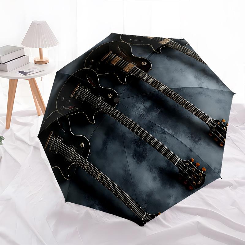 Guitars, Musical Instruments Themed Automatic Opening and Closing Umbrella, Brightly Colored 8-rib Portable Umbrella, Suitable for Men and W