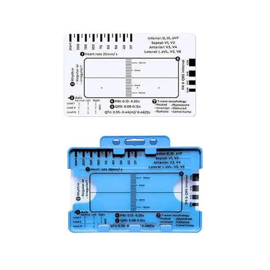 EKG-7-Stufen-Lineal zur Interpretation von Elektrokardiogrammen, transparente EKG-Linealkarte, EKG-Taschentool, tragbares Elektrokardiogramm-Referenzhandbuch für Studenten