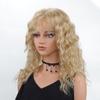 Grey Brown Blond Black White Wigs with Bangs Shoulder Length Curly Synthetic Wigs for Women Daily Cosplay Heat Resistant Fibre