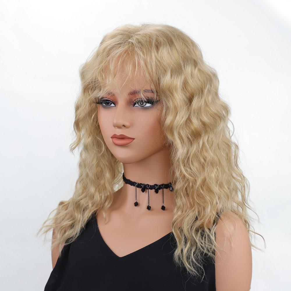 Grey Brown Blond Black White Wigs with Bangs Shoulder Length Curly Synthetic Wigs for Women Daily Cosplay Heat Resistant Fibre