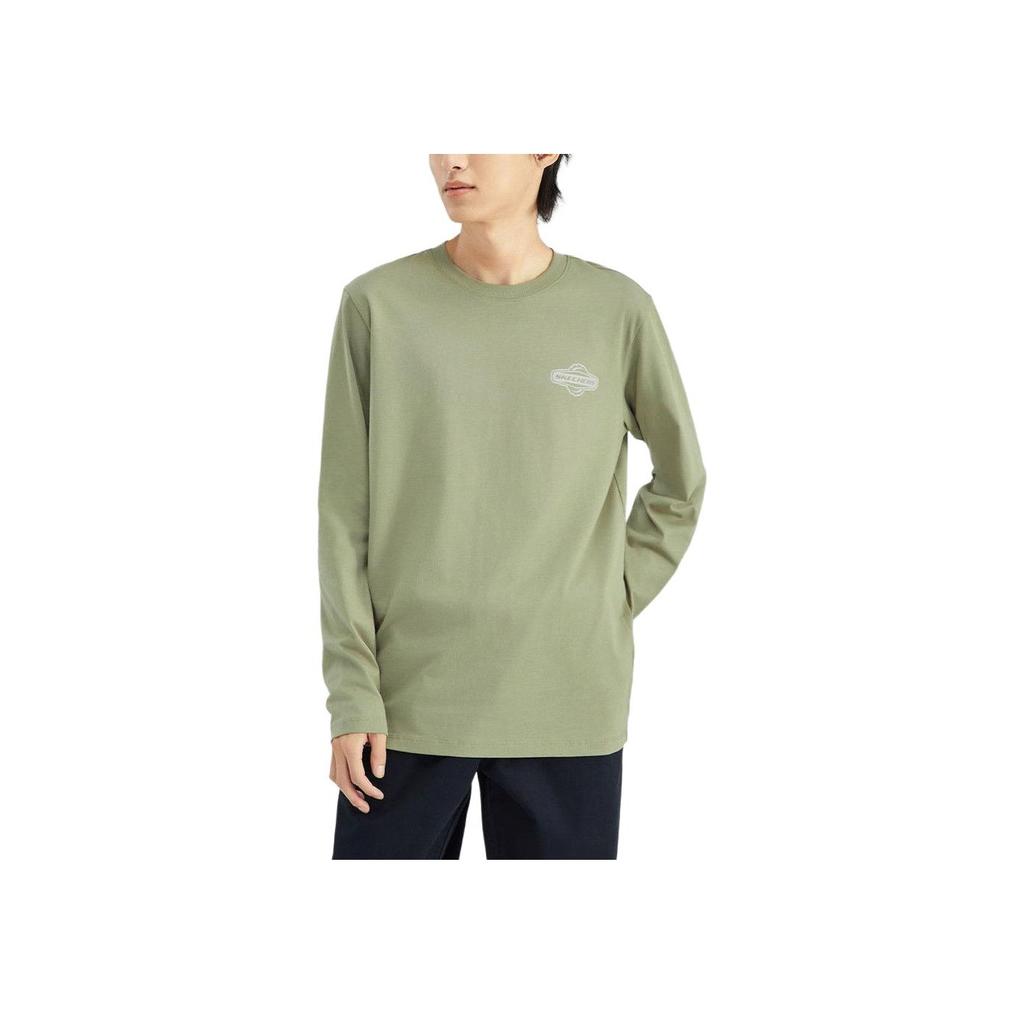 Skechers Solid Color Casual Round Neck Long Sleeve T-Shirt Men Tops Rock-Green L323M115-01DR