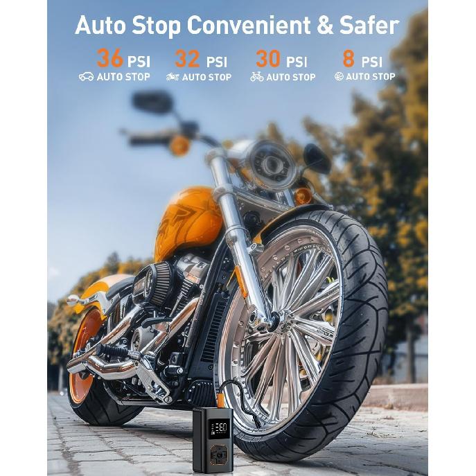 Tire Inflator Portable Air Compressor - 150 PSI Portable Air Pump for Car Tires, Cordless Electric Bike Tire Pump with Digital Pressure Gauge, LED