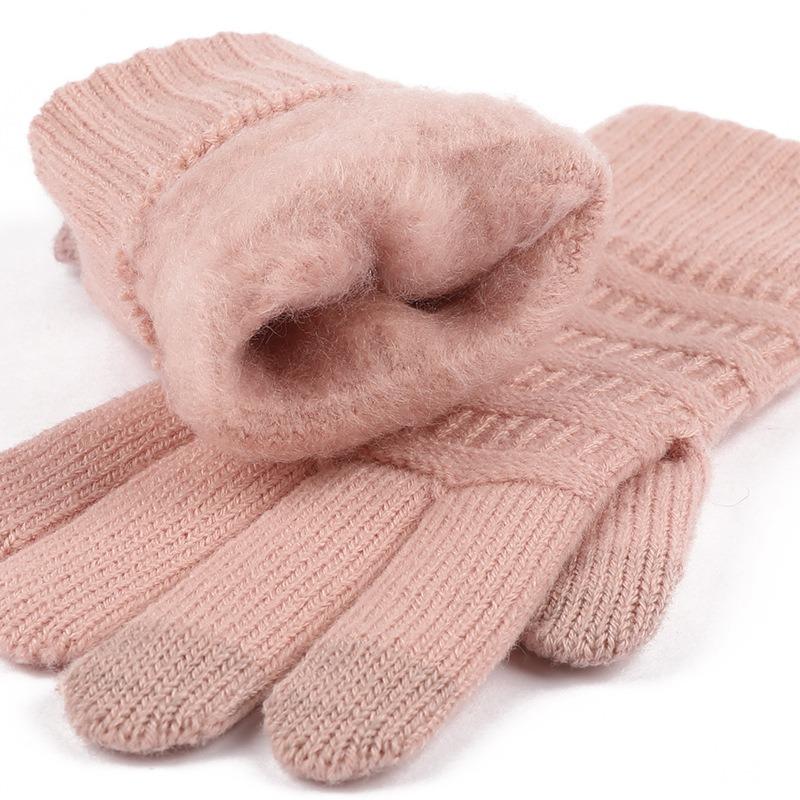 Hot-selling Adult Winter Gloves Women's Double-sided Jacquard Brushed Knitted Thermal Fleece Cycling Gloves Men