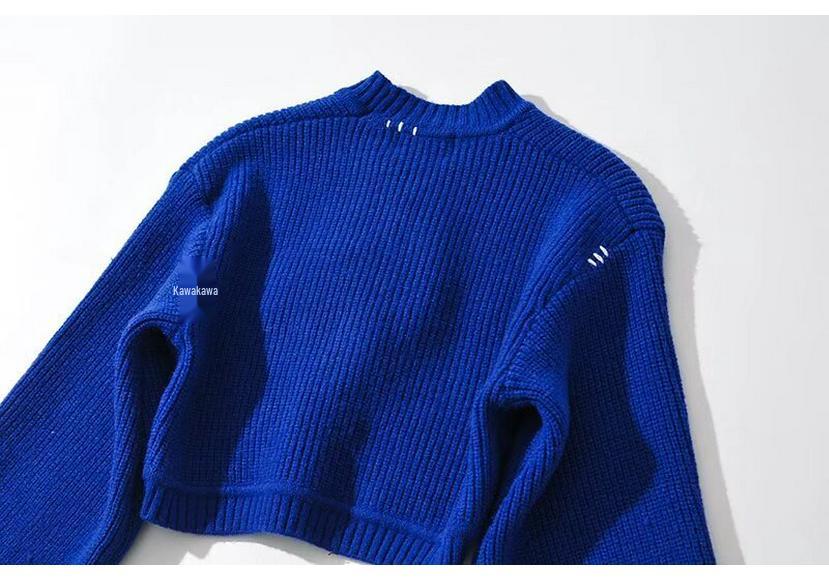 Våren 2023: Retro Stil Damtröja - Stora Knappar, Lång Ärm, Kort Jackdesign