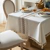 Waterproof Linen Blend Tablecloth Embroidered Stain Resistant Durable Dining Table Cover