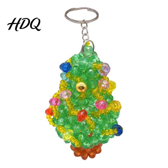DIY Holiday Ornament Kit Christmas Tree Keychain Faux Crystal Beaded Xmas Pendant Decoration Hanging 3D Key Ring Charm Accessory for Home