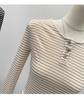 Haut de base à rayures à manches longues de longueur moyenne pour femme - Style coréen Hiver 2026