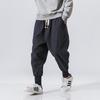 Men's 2025 Autumn Cotton Linen Cuffed Pants - Solid Color, Japanese & Chinese Style, Thin Drop Crotch Design