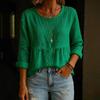 Women Tops Long Sleeve Round Neck Loose Fit Pullover Tops with Pleated Hem Pure Color Spring Summer Casual Shirt