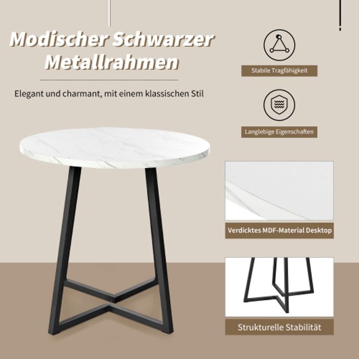 Ensemble de salle à manger - Table ronde 80cm - 4 chaises en velours - Châssis métallique - Design moderne