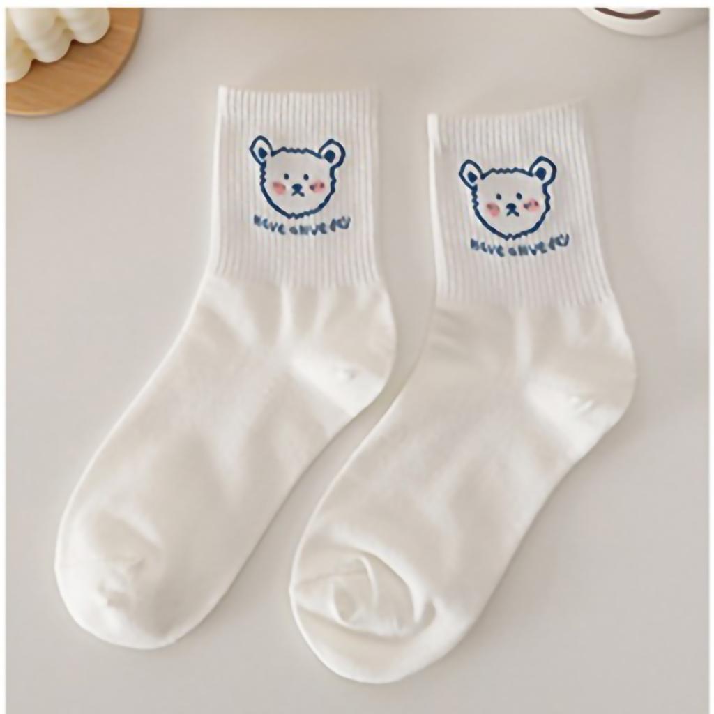 Funny Cute Cotton Socks White Lightweight Novel Cute Casual Cotton Socks for Women and GirlBlue