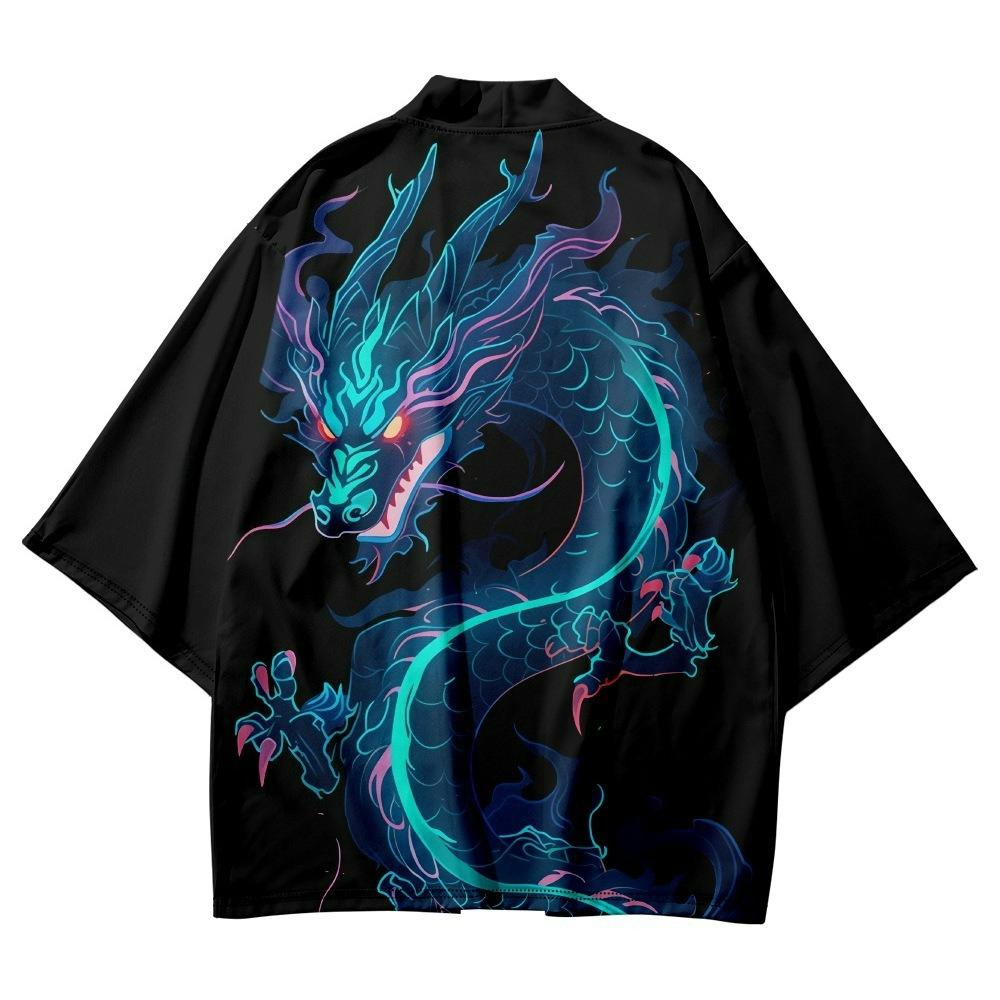 Japanese-style Kimono Cloak, Chinese Dragon Cardigan, Taoist Robe, Feather-woven Loose Three-quarter Sleeves, 3D Digital Printing