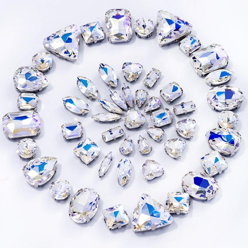 Sliver Claw Rhinestones Setting Shape Mix Clear Jelly Candy AB Glass Crystal Sew On Rhinestone Wedding Dress Shoes Bags DIY Trim