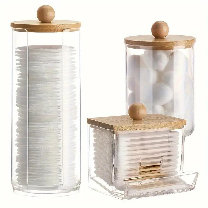 Set di tamponi di cotone rettangolari e scatola portaoggetti con coperchio per trucco, filo interdentale e stuzzicadenti.