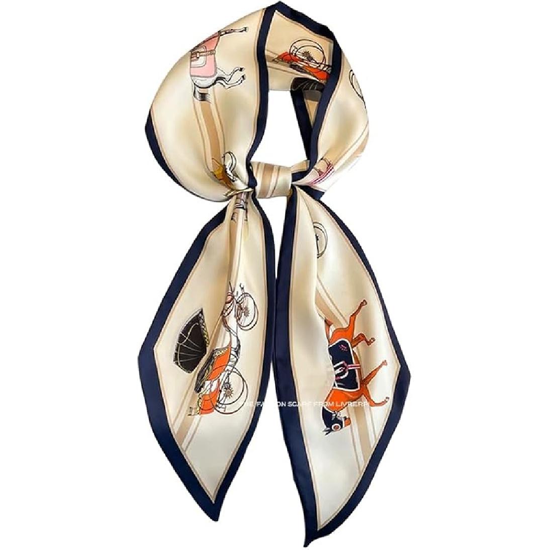 Livrerpi Silk Feeling Head Scarf Fashion Satin Hair Scarf Square Long Scarves for Women Gifts 02 White Horse/5.12 X 59