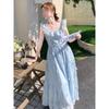 Summer Seaside Vacation Long Dress Casual Printing Small Flying Sleeves Suspender Dress Women's Sweet and Thin Skirt