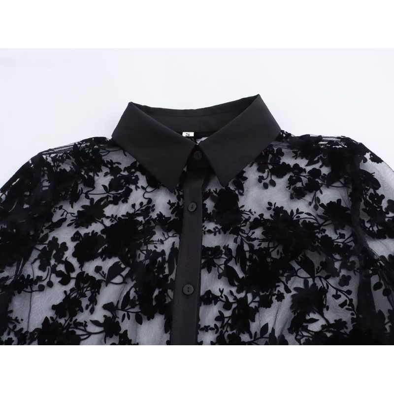 Kaslead New Arrival Women's Fashion Style Stylish Simple and Versatile See-through Loose Long Sleeves Shirt