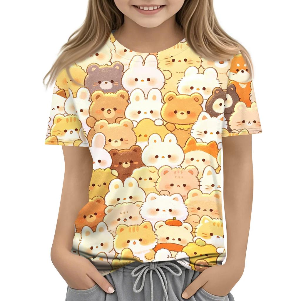 Kids Animal Print Crew Neck Short Sleeve T Shirt Casual Loose Fit Top Soft Comfortable Fabric Suitable for Everyday Wear