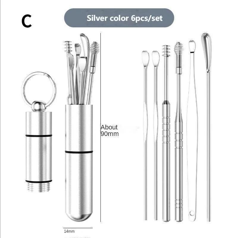 6/7/8Pcs Set Ear Wax Pickers Cleaning Stainless Steel Earpick Wax Remover Curette Ear Pick Cleaner Ears Cleaner Spoon Care Ears