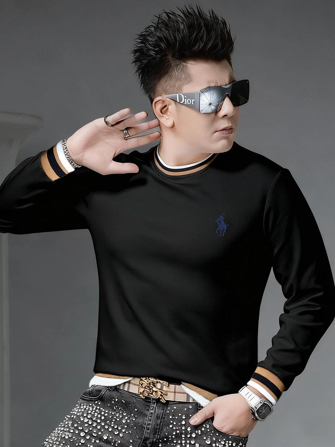 

European Style 2025 New Autumn Trendy Brand Embroidered Logo Sweatshirt Men s Round Neck Long Sleeve Casual Top Men 3XL белый